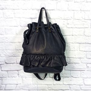 Red Valentino leather ruffled large backpack, handbag
